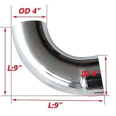 4 Inch 4  ID / OD Chrome 90 Degree Exhaust Elbow Pipe - 9  9 Inch Arms Tube Tip • $66