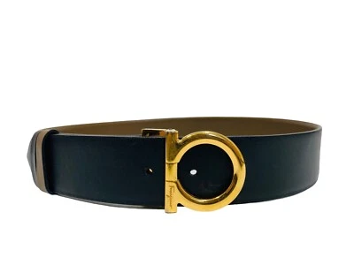 £239.81 • Buy SALVATORE FERRAGAMO Black Tan Leather Gancini Logo Buckle Reversible Belt