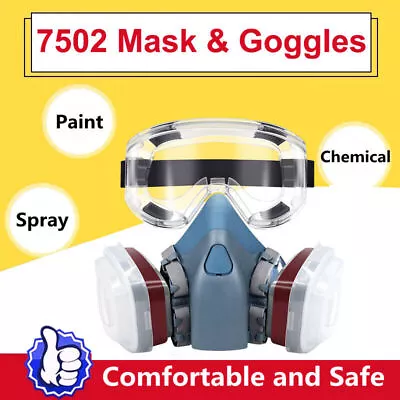 7502 8 IN 1 Gas Mask Full Face Chemical Paint Spray Vapor Respirator Reusable UK • £10.78