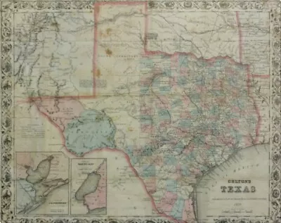 $129 • Buy 1870 Texas Map | Canvas Or Framed Print | Various Sizes
