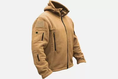 Mens Khaki Coloured Tactical Style Fleece Hoodie • £16