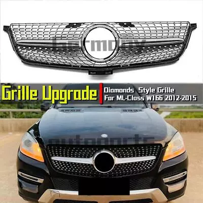 Chrome Silver Dia-monds Grille For Benz ML-Class W166 2012-15 ML350 ML500 ML500 • $149