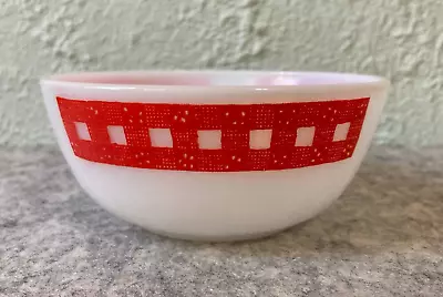 Vintage Hazel Atlas White Orange Peel Milk Glass Red Gingham Checks Cereal Bowl • $24.95