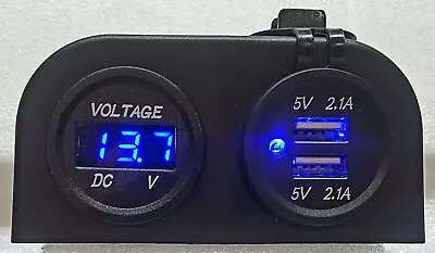 Dual Usb 4.2a Charger With Voltage Meter Surface Mount 4x4  Car Marine Au • $25.95