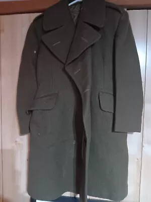 VINTAGE 1950 Canadian Wool Overcoat Canada Trench Coat Army Military Green Heavy • $21.80