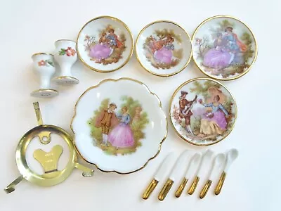 Lot Vintage Limoges Porcelain Plates Cups And Cutlery Dollhouse Miniature 1:12 • $34.99