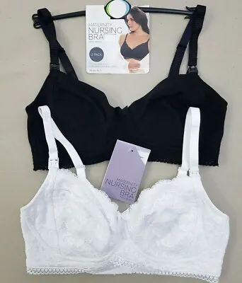 £8.95 • Buy Ex M & S Ladies 2 Pack Cotton Rich Maternity Bra With Lace Non Wired 34-40 B-G