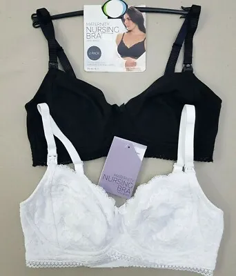 Ex M & S Ladies 2 Pack Cotton Rich Maternity Bra With Lace Non Wired 34-40 B-G • £8.95