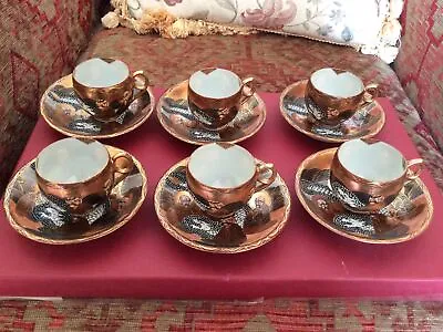 £60 • Buy Antique Japanese Delicate China ‘Elders’ Hand Painted Set Six Cups & Saucers