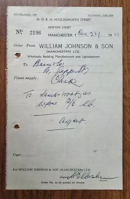 1947 William Johnson & Son Bedding... Houldsworth Street Manchester 1. Invoice • $11.19