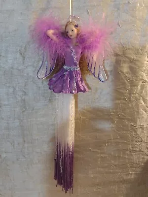 Gorgeous 12  Fairy Angel Tassel Doll In Purple Feather Wings Halo Rose • $12.99