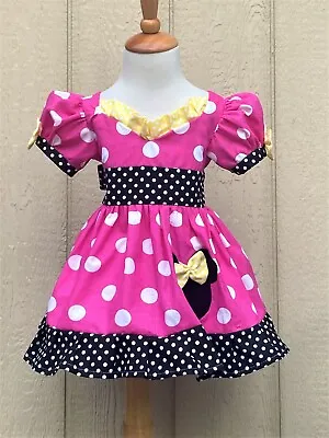 Girls Birthday Minnie Mouse Sweetheart Puff Sleeve Dress 12 M To 6 Y • $38