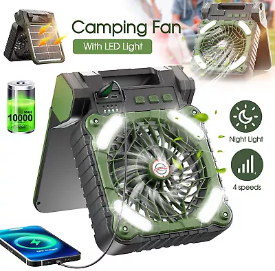 Camping Fan With Light  Battery Powered Solar Powered Fan 4 Speeds Wind • $42.99