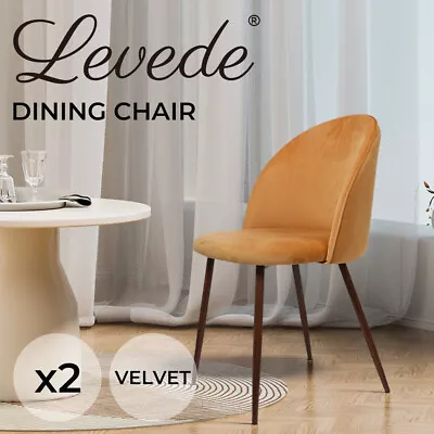 Levede 2x Dining Chairs Seat French Provincial Kitchen Lounge Chair Mustard • $129.99