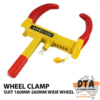Heavy Duty Steel Car Wheel Clamp Safety Lock Trailer Caravan Tyre Fits 160-260MM • $39.50