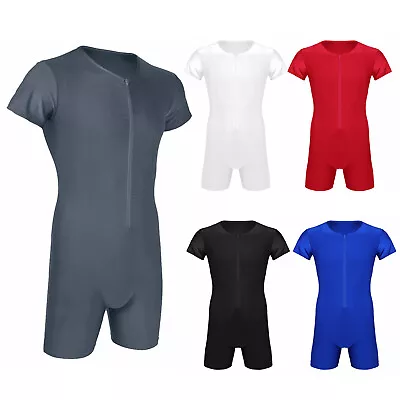 Men's Solid Leotard Wrestling Singlet Tank Unitard Athletic Bodysuit Underwear • £13.33