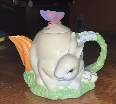  Vintage Easter Bunny Rabbit Porcelain Embossed Tea Pot With Cute Butterfly Lid  • $10