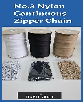 £78.95 • Buy No.3 Nylon Continuous Zip Chain+Sliders White, Black ,Beige, Cream - Strong Zips