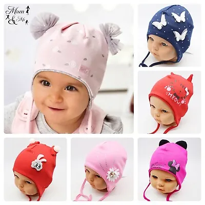 Kids Baby Girls Hats Cotton Infant Cap Tie Up Beanie Stretchy Newborn Hat • £7.99