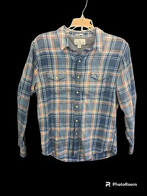 Lucky Brand Indigo Men Size Small Check Cotton Classic Fit Snapped Western Shirt • $22