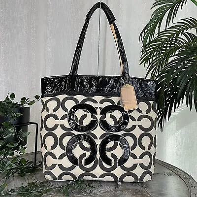 Coach Audrey Op Art Lurex Pique Leigh Slim Tote 17035 Khaki/Black • $54