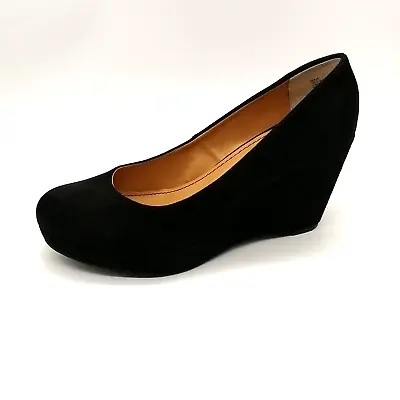 A.n.a  Womens Wedge Shoe Black Faux Suede Slip On Round Toe Wedge Heel 8 • $20.39