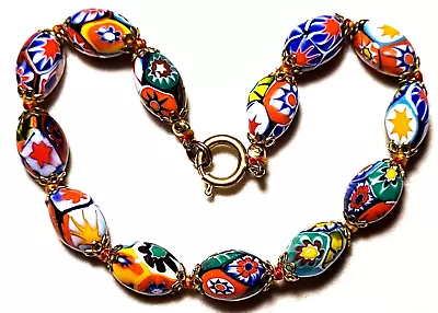 Vintage Stunning Gold Tone Venetian Millefiori Murano Glass  Bracelet • $39.99