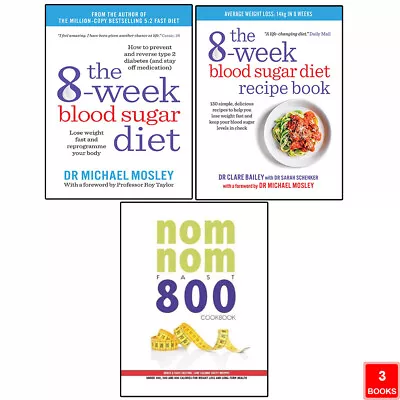 8-Week Blood Sugar  Diet Recipe & Nom Nom Fast 800 3 Books Set Paperback New • £20.99