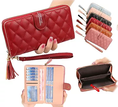 Ladies Women Leather Wallet Long Zip Purse Card Phone Holder Case Clutch Handbag • £4.99