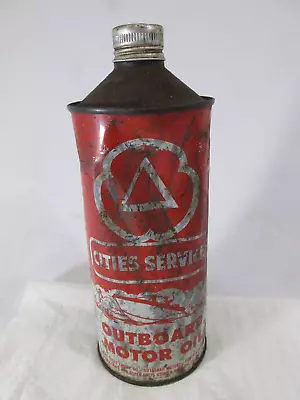Vintage 1960's Cities Service Outboard Motor Oil Empty Metal 1 Quart Can • $24.99