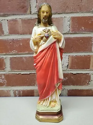 Vintage Sacred Heart Of Jesus 13  Chalkware Statue Figure Chippy • $27.92