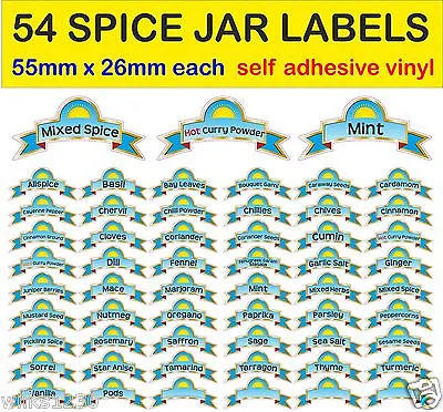 £2.70 • Buy B 54 Spice Jar Labels Self Adhesive Vinyl HERB & SPICE Jar Storage Sticker Decal