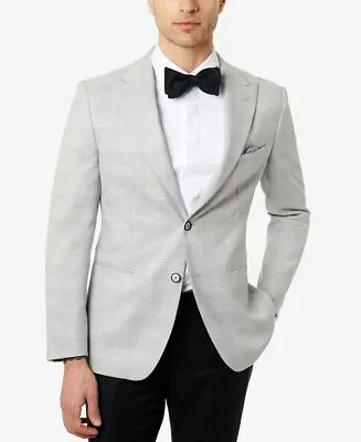 TALLIA Men's Slim-Fit Cream Silver Metallic Plaid Evening Jacket 40L Sport Coat • $20.79