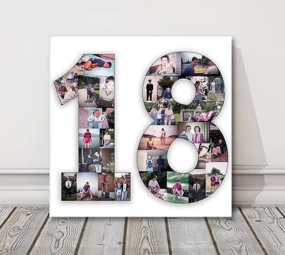 Number Photo Collage Canvas Print 1 2 3 18 21 50 70 80 . Birthday Present Gift  • £18.95