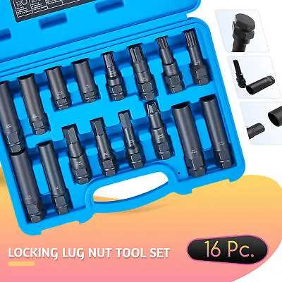 16pc Locking Lug Nut Master Key Set CrMo SAE And Metric Wheel Lock Removal Kit • $39.99
