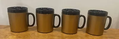 VTG Thermo Serv Coffee Cup West Bend Mid Century Black & Gold MCM Mug USA Set 4 • $19.99