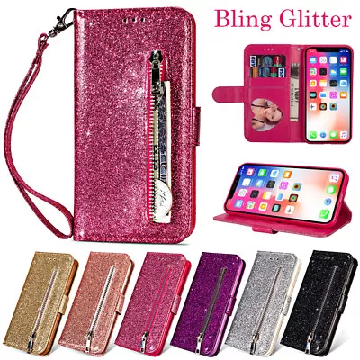 Blingbling Glitter Leather Flip Wallet Card Slot Case Cover For IPhone Samsung • $10.99