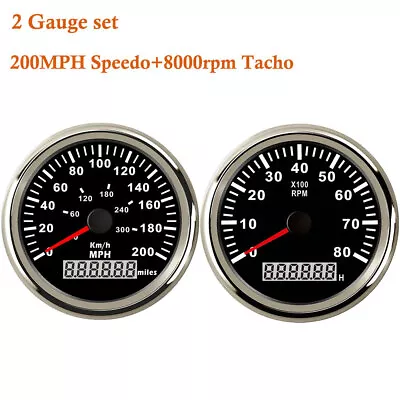 2 Gauge Set 0-200MPH 300km/h GPS Speedometer 8000rpm Tachometer For Auto Marine • $104.45