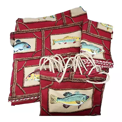 Cabin Fishing Lodge Duvet Set Valance Shams Red Rope Trim Rustic Full Queen Bed • $174.95