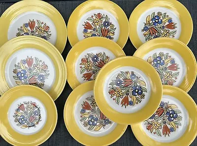 Lot Of 10 Triumph American Limoges Bermuda-T Plates Yellow Floral Ohio Sebring • £33.77