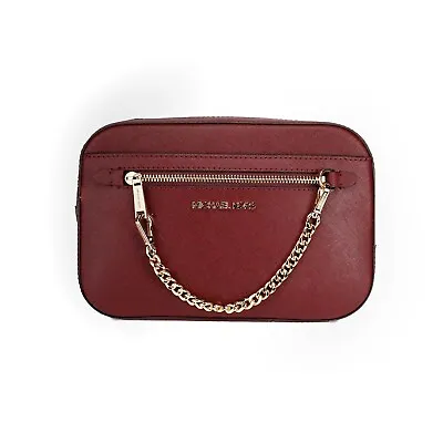 Michael Kors Jet Set East West Large Dark Cherry Leather Zip Chain Crossbody Bag • $74