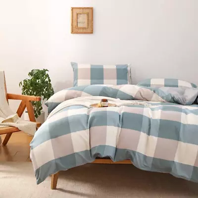 NSNLGSGC Queen Plaid Duvet Cover Set Grayish Blue - Buffalo Check Simple Geom... • $35.05