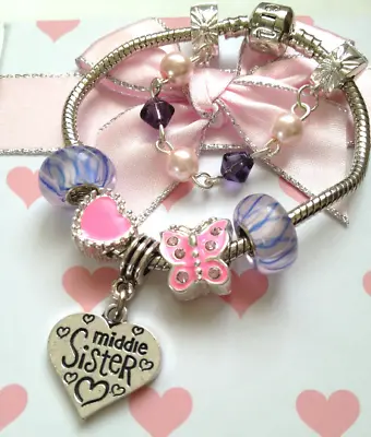 Ladies Girls Daughter Niece Big Sister Butterfly Heart Charm Bracelet N Gift Box • £10