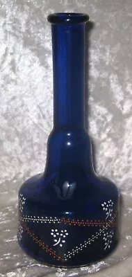 Antique Blown Cobalt Blue Barber Bottle W/ Enameled Floral Dots & Pontil • $20