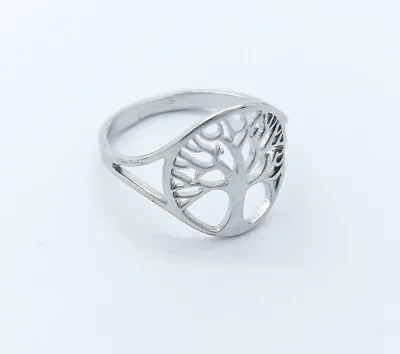 Silver Tree Of Life  Stainless Steel 316L Ladies RING Band Adjustable • £7