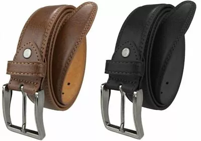 Mens Genuine Leather Belts Stitched Designer Slim Design Belts Metal Buckle  • £8.99