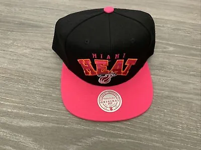 Mitchell & Ness Miami Heat Hat Original Fit Snapback Men’s Black Orange PInk • $24
