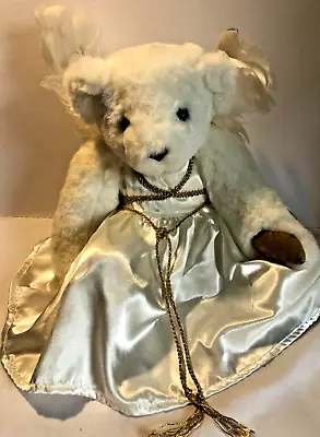 Vintage 16  White Sparkle Angel Vermont Teddy Bear Jointed Blue Eyes Doll Plush • $11.25