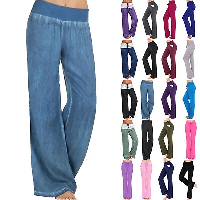 $20.39 • Buy Womens Wide Leg Trousers Ladies Casual Yoga Fitness Loose Straight Leg Pants