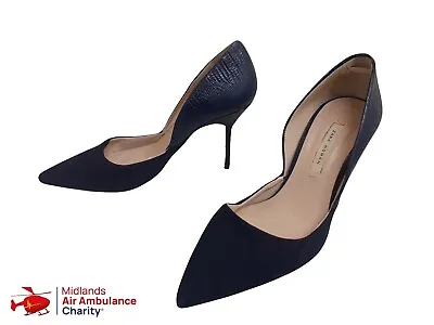 Zara Woman High Heel Court Shoes Ladies Pointed Toe Navy Blue Size 3/36 (Worn) • £14.99